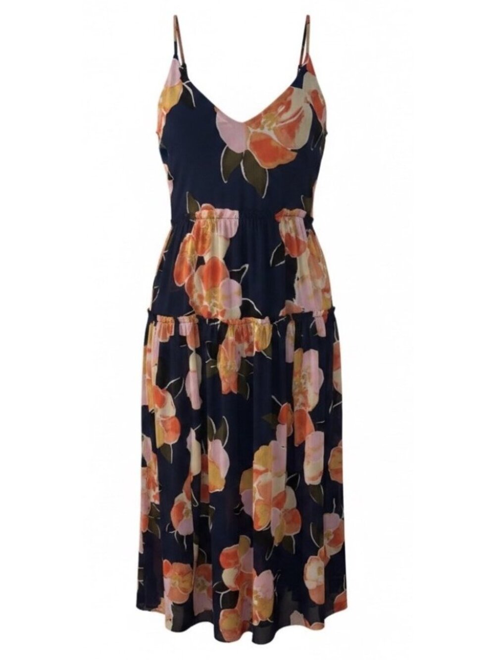 Maurices Navy Floral Maxi Dress with Pink and Orange Blooms